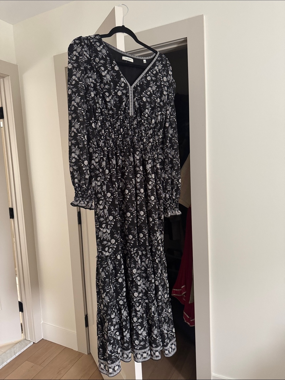 Max Studio Black Floral Tiered Midi Dress